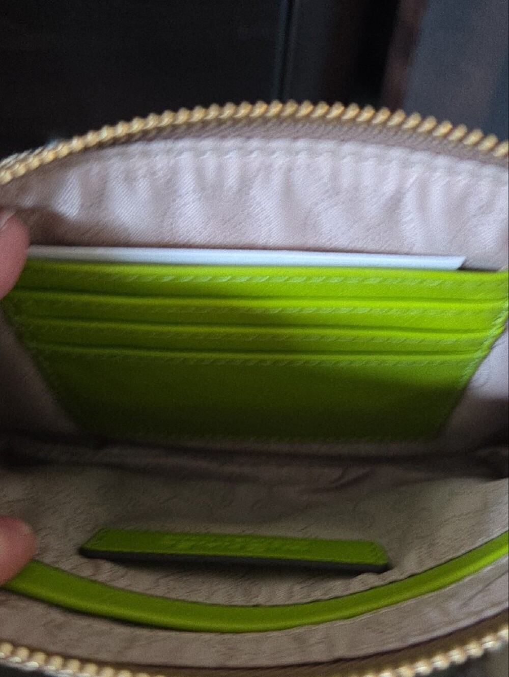Michael Kors Monogram Jacquard Wristlet Clutch Pouch Beige Lime Green - NWT - Picture 9 of 16